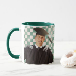 Green Checkered Custom Photo Men Graduation Mug