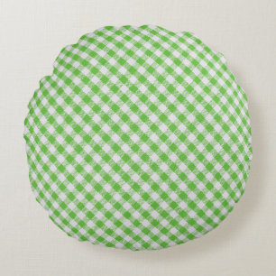 Green checkered fabric closeup , tablecloth textur round pillow