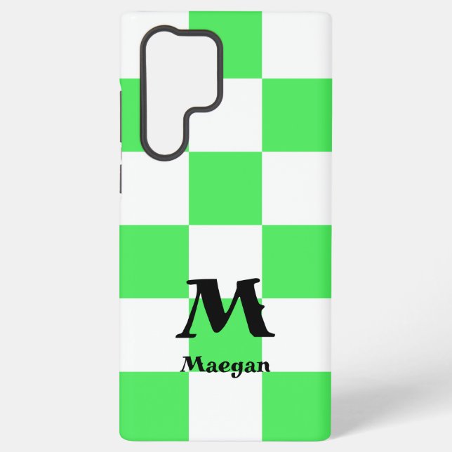 Green Checkered Pattern Background Samsung Galaxy S22 Ultra Case (Back)