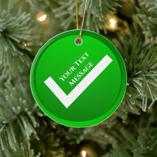 Green Checkmark Symbol Christmas Ceramic Ornament (Tree)