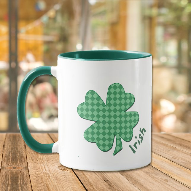 Green Checks Irish Shamrock Personalized Mug (Creator Uploaded)