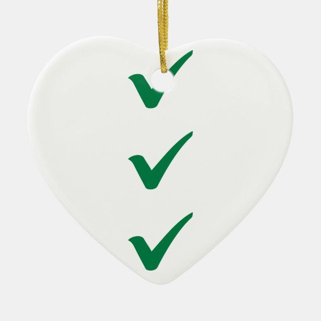 Green checks marks ceramic ornament (Front)