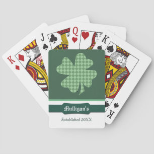 Green Checks Shamrock Personalized Playing Cards