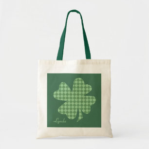 Green Checks Shamrock Personalized Tote Bag