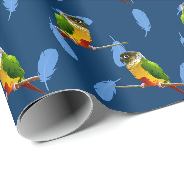 Green Cheek Conure Blue Feathers Pet Bird Birthday Wrapping Paper (Roll Corner)