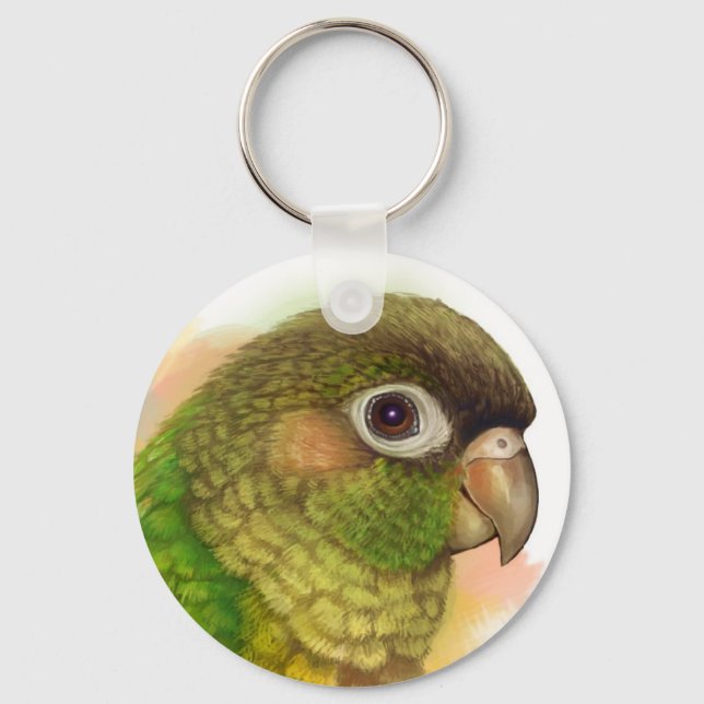 Green-cheeked conure realistic painting keychain (Front)