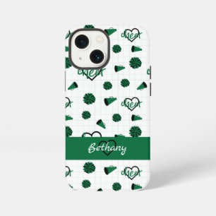 Green Cheer Hearts, Pom Poms, Megaphone Pattern iPhone 13 Mini Case