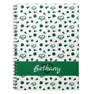 Green Cheer Hearts, Pom Poms, Megaphone Pattern Notebook