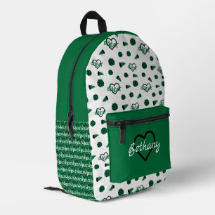 Green Cheer Hearts, Pom Poms, Megaphone Pattern Printed Backpack