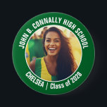 Green Cheerleader Photo High School Spirit 3 Inch Round Button<br><div class="desc">This cool customized high school cheerleader photo gift features white typography of your team and player name on a green button. Personalize with your student's photograph and class year as a proud cheerleading parent. A mom and dad can wear these buttons to competition and games.</div>
