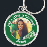Green Cheerleader Photo High School Spirit Keychain<br><div class="desc">This cool customized high school cheerleader photo gift features white typography of your team and player name on a green keychain with a cheer megaphone. Personalize with your student's photograph and class year as a proud cheerleading parent. A great gift for a mom or dad.</div>