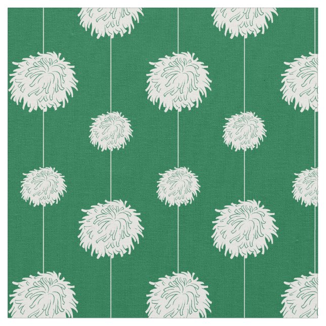 Green Cheerleader Pom Pom Pattern Fabric (Close Up)