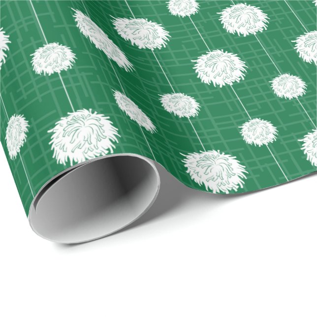 Green Cheerleader Pom Pom Pattern Wrapping Paper (Roll Corner)