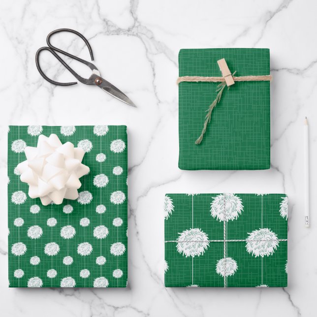 Green Cheerleader Pom Pom Pattern Wrapping Paper Sheet (Front)