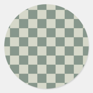 Green Chequerboard Classic Round Sticker