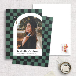Green Chequered Arch Photo Graduation Annoucement Announcement