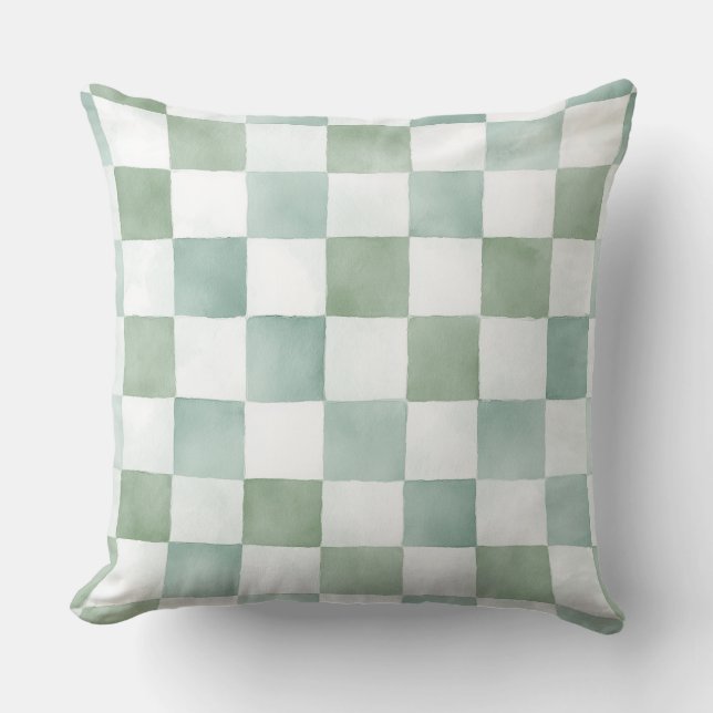 Green Chequered Decorative Throw Pillow  (Front)