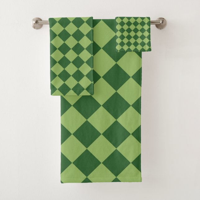 Green Chequered Diamond Pattern  Bath Towel Set (Insitu)