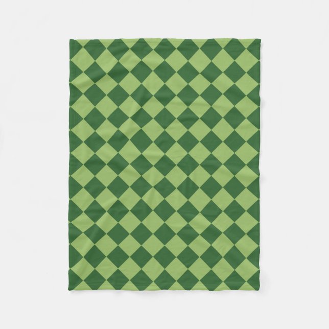 Green Chequered Diamond Pattern Fleece Blanket (Front)