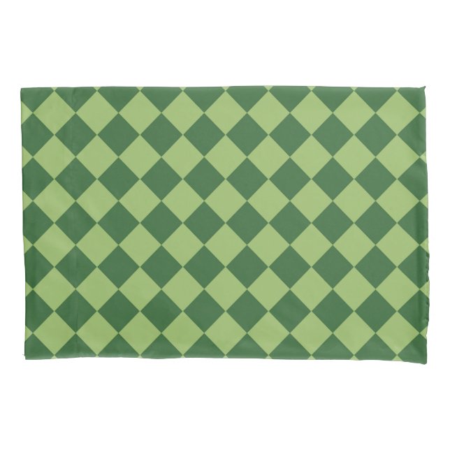 Green Chequered Diamond Pattern Pillowcase (Front-Left)