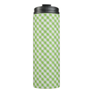 Green chequered fabric: closeup texture. thermal tumbler