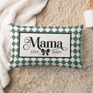 Green Chequered Harlequin Custom Mama Est. Lumbar Pillow
