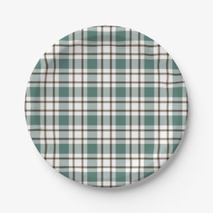 green chequered light tartan pattern paper plate