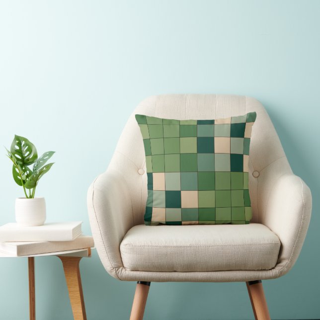Green Chequered Modern Farmhouse Accent Throw Pillow (Chair)