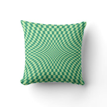 Green Chequered Optical Illusion Throw Pillow