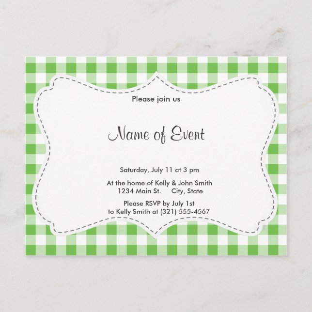 Green Chequered Pattern Invitation Postcard (Front)