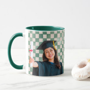 Green Chequered Personalized Portrait Graduation Mug