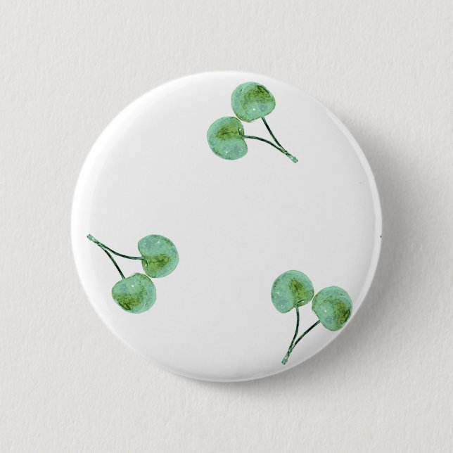 Green Cherry Pattern 2 Inch Round Button (Front)