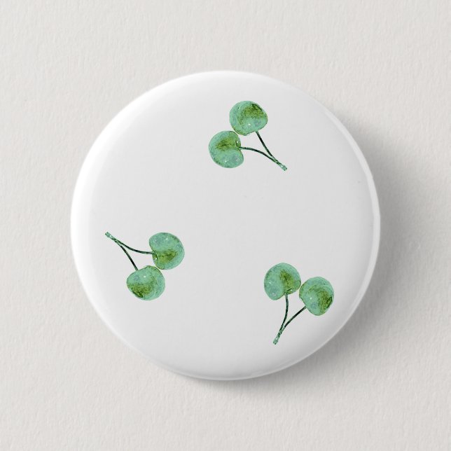 Green Cherry Pattern 2 Inch Round Button (Front)