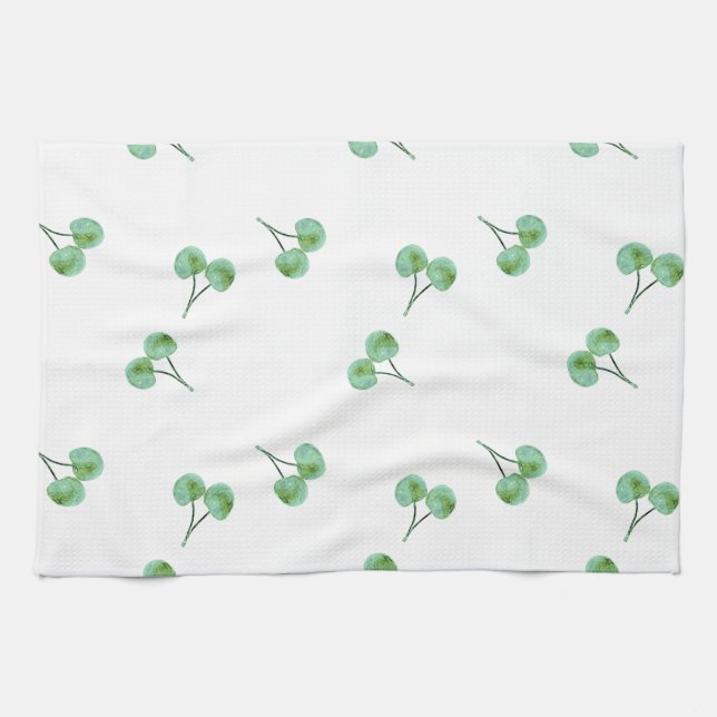 Green Cherry Pattern Kitchen Towel (Horizontal)