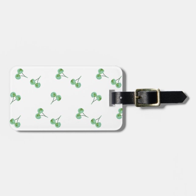 Green Cherry Pattern Luggage Tag (Front Horizontal)