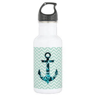 Green Chevron and Sparkly Stars Anchor 532 Ml Water Bottle