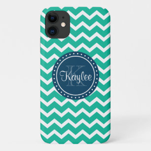 Green Chevron Blue Monogram iPhone 11 Case