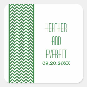 Green Chevron Border Wedding Stickers
