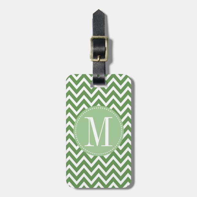 Green Chevron Custom Monogram Luggage Tag (Front Vertical)