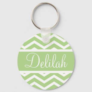 Green Chevron Custom Name Keychain