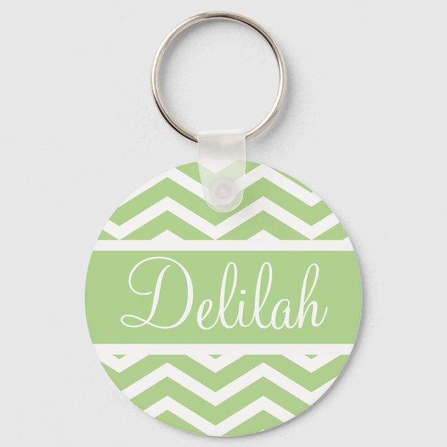 Green Chevron Custom Name Keychain (Front)