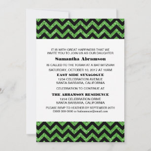 Green Chevron Glitter Bat Mitzvah Invite