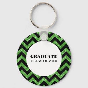 Green Chevron Glitter Graduation Keychain