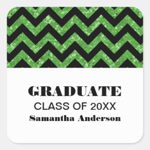 Green Chevron Glitter Graduation Stickers