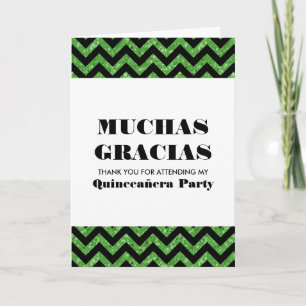 Green Chevron Glitter Quinceañera Thank You Card