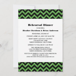 Green Chevron Glitter Rehearsal Dinner Invite