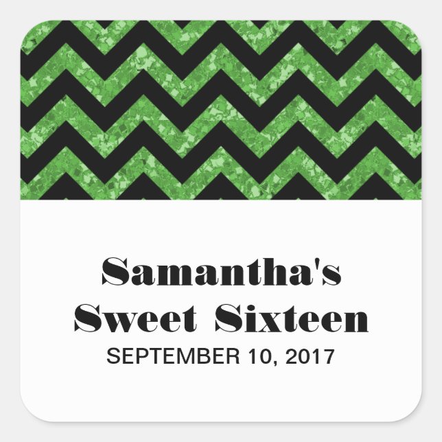 Green Chevron Glitter Sweet 16 Stickers (Front)