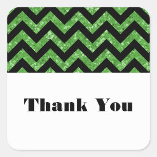 Green Chevron Glitter Thank You Stickers