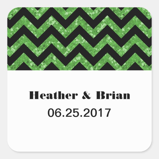 Green Chevron Glitter Wedding Stickers (Front)