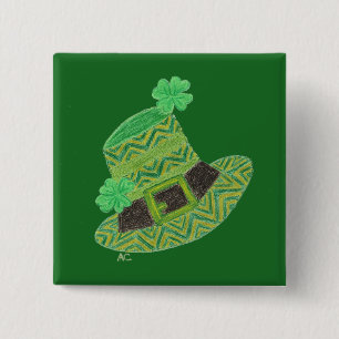 Green chevron leprechaun's hat St-Patrick's day 2 Inch Square Button